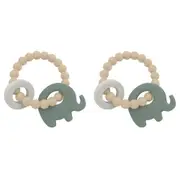 2x Playground Baby 11cm Silicone/Beechwood Elephant Teether Teething 3m+ Sage