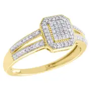 10K Yellow Gold Diamond Octagon Milgrain Split Shank Right Hand Ring 0.17 CT.