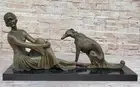 Handcrafted Bronze Art Deco Friends Forever Lady with Dogs Statue Chiparus