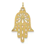 14k Yellow Gold Polished and Textured Solid Hamsa Pendant