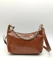 Nine West croc embossed faux-leather chain link crossbody bag - BROWN