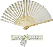 TJHypente White Folding Hand Fan with Gift Box, Silk Fabric Handheld Folded Hand Fan and Bamboo Ribs, Foldable Japanese Chinese Fans, Craft Hand Fans for Wedding Dancing Church Women Party DIY Decor