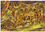 11" Pastel Railroad Steam Old Engine Locomotive Art Drawing Wall Art Decor