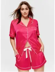 3+ 24-26 Peter Alexander Pink Lurex Stripe Satin Shirt + Shorts Set RRP $149.90