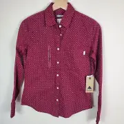 Burton Womens Top XS Eva Dark Red Top Button Up Long Sleeve Shirt New
