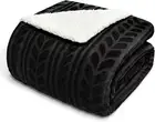 Exclusivo Mezcla Sherpa Fleece Throw XL(50"x70"), Dark Black
