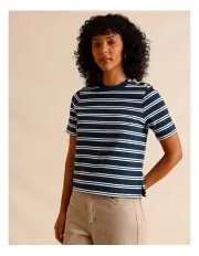 [Piper] Button Up Shoulder Short Sleeve Tee in Navy