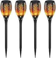 AIMALL 4 PCS LED Solar Flickering Torch Path Light Dancing Flame Garden Landscape Lamp, with 12 LEDs, IP65 Weatherproof for Outdoor Garden, Pathway, Landscape Decoration, Auto On/Off, Solar-Powered