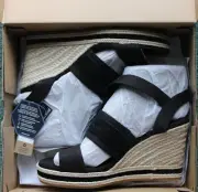 Toms Black Madelyn Wedge Espadrille Heeled Sandals Size US 7.5 M EU 38 NIB