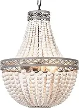 JEUNEU Bohemian Wood Bead 2-Light Chandelier Antique Metal Finish Natural Color Wood Beads for Dining Room Bedrooms Kitchen Entrance Foyer Living Room