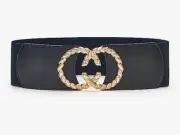 Retro Design Elastic Women's Belt with Unique Metal Buckle for Dresses Black (M)