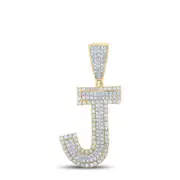 10kt Two-tone Gold Mens Round Diamond Initial J Letter Charm Pendant 3/4 Cttw