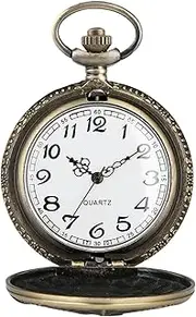 [Generic] Vintage Pocket Watch | Metal Roman Numerals Stylish Pocket Watch With Chain | Classic quartzz Pocket Watch | Unique Retro Mechanical Mens Pocket Watch For Men gift & Box