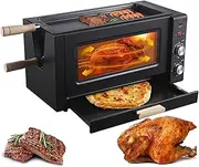 Electric Rotation Barbecue Grill, 2 in 1 Auto Rotating Kebab Skewer Machine with Griddle, 0-230℃ Temperature Control & 60 min Timer, for BBQ Rotisserie Chicken Steak