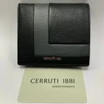 【CERRUTI 1881】頂級義大利拼接荔枝紋牛皮男夾/中長夾(灰X黑)