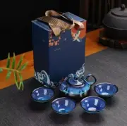 (5 Piece Set) Kung Fu Chinese Ceramic Tea – Jun Kiln Teapot and Cups
