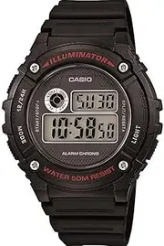 [Casio] Unisex Auto Illum Digital Watch, Black/Red Dial, Black Band