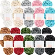 [Woanger] 20 Skeins Soft Chenille Yarn Velvet Blanket Yarn for Crocheting Hand Knitting Weaving DIY Craft, 10 Colors, 93 Yards Each (Classic Color)
