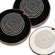 3 pack 1 White and 2 Black Coaster Round Thread Hand Woven Coffee Wine Tea Mat Non-slip Placemat Kitchen Au