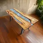 Gray Resin Epoxy Dining Table Top Rectangle Shape Acacia Wood Counter Slab Decor