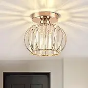 ZYDTRIP Crystals Ceiling Light Fixtures Chandelier, Small Semi Flush Mount Ceiling Light Fitting for Hallway Entrance Kitchen Bedroom Dining Rooms Living Rooms Bar (Gold)