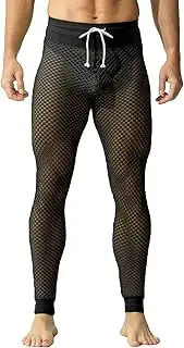 [YUFEIDA] Men's Long Underpants Fishnet Mesh Breathable Trousers Waist Adjustable Tights Leggings Sports Leggings for Men