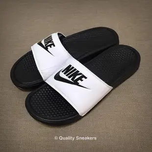 Quality Sneakers - Nike Benassi Swoosh 拖鞋 白黑 字體 343880 100