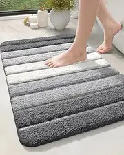 DEXI Bath Mat Bathroom Rug Absorbent Non-Slip Washable Shower Floor Mats Carpet 16"x24", Grey