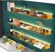 Floating Shelves Decorative Wall Shelf, 1pcs Floating Shelf, Decorative Display Shelf, Aluminum Alloy Shelves with Luminous LED Lights, for Bathroom, Bedroom, Living Room(Gold,80x20x6cm)