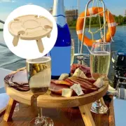 2 in 1 Picnic Table, Wooden Folding Picnic Table with Wine Glass Holder, Collaps