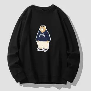 FINDSENSE X 2022 街頭時尚 男士 卡通小熊印花 圓領T恤 長袖外套 圖案T恤