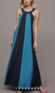 NWT Anthropologie Maeve Size Small The Ami Linen Halter Maxi Dress Blue