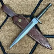 Hand Forged Damascus Dagger knife With Steel Handle With leather sheath
