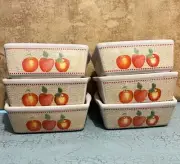 6 piece Vintage Nantucket Mini Loaf Pan Ceramic APPLES Set NWT