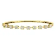 10K Yellow Gold Baguette Diamond Bangle Bracelet 1 Cttw, I2-I3 Clarity, 7"