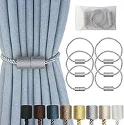 Hangtty Magnetic Curtain Tiebacks 6 Pack Grey Curtain Rope Tieback Curtain Holders for Drapes Modern Tie Backs Decorative Curtain Holdbacks