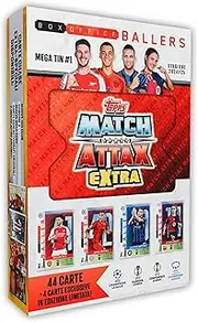 Topps Match Attax Extra 2025 - Mega Tin #1: 48 Cards Including 4 Exclusive LE Box Office Baller Cards. Look Out for Player Worn Relic Cards Inside Lucky Tins!