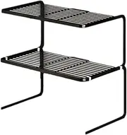 Cupboard Organiser, Metal Stackable Shelf Cupboard Insert Openwork Shelf Organiser, Expandable Cupboard Insert Shelves for Kitchen, Bathroom, Fridge Pantries Countertops Utensils Office-Black