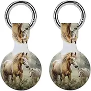 2PCS for Paintings Horses Air Tag Holder Case Waterproof & Shockproof Anti-Scratch Protective Air Tag Cover with Keychain Ring Silicone Tags Holders for Luggage, Backpack, Keys, Pet