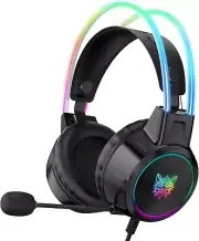 USB Gaming Headset for PC, Gaming Headphones with Microphone and 3.5mm Jack, LED