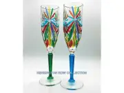SORRENTO CHAMPAGNE FLUTES - SET OF 2 - GREEN & TURQUOISE - VENETIAN GLASSWARE