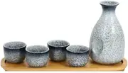 5 pc Japanese Design Ceramic Sake Set, Waterfall
