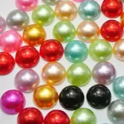 50 Mixed Colour Half Pearl Bead 14mm Flat Back Scrapbook Craft