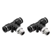 2pcs Male Branch Tee 1/4" Tube OD x 1/8" NPT Thread PT1/4-N01, Black