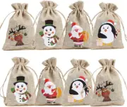 Christmas Linen Bags with Drawstrings Christmas Burlap Goody Gift Bags with Doub