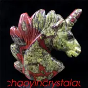1pc Natural dragon blood stone unicorn skull quartz crystal carved healing 2''