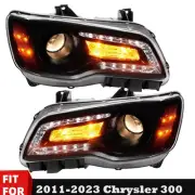 Pair For 2011-2014 Chrysler 300/300C Halogen Headlight Black Lamp Left & Right