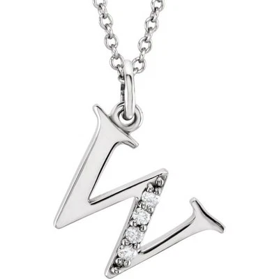 14K White .02 CTW Natural Diamond Lowercase Initial W 16" Necklace