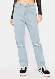 [Glamorous] Light Stonewash Straight Leg Denim Jeans