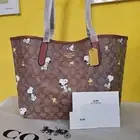 Coach Peanuts Snoopy CF166 Khaki Redwood Multi/black Tote Bag Signature Canvas